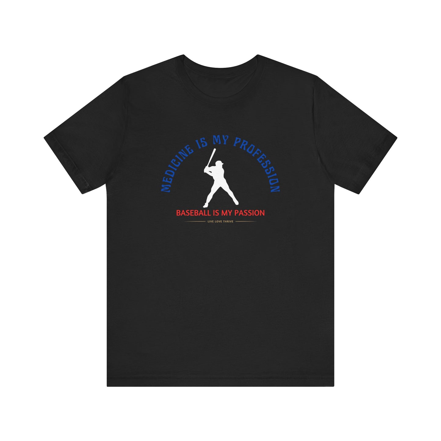 Black t-shirt with a graphic of a baseball player and text on a white background