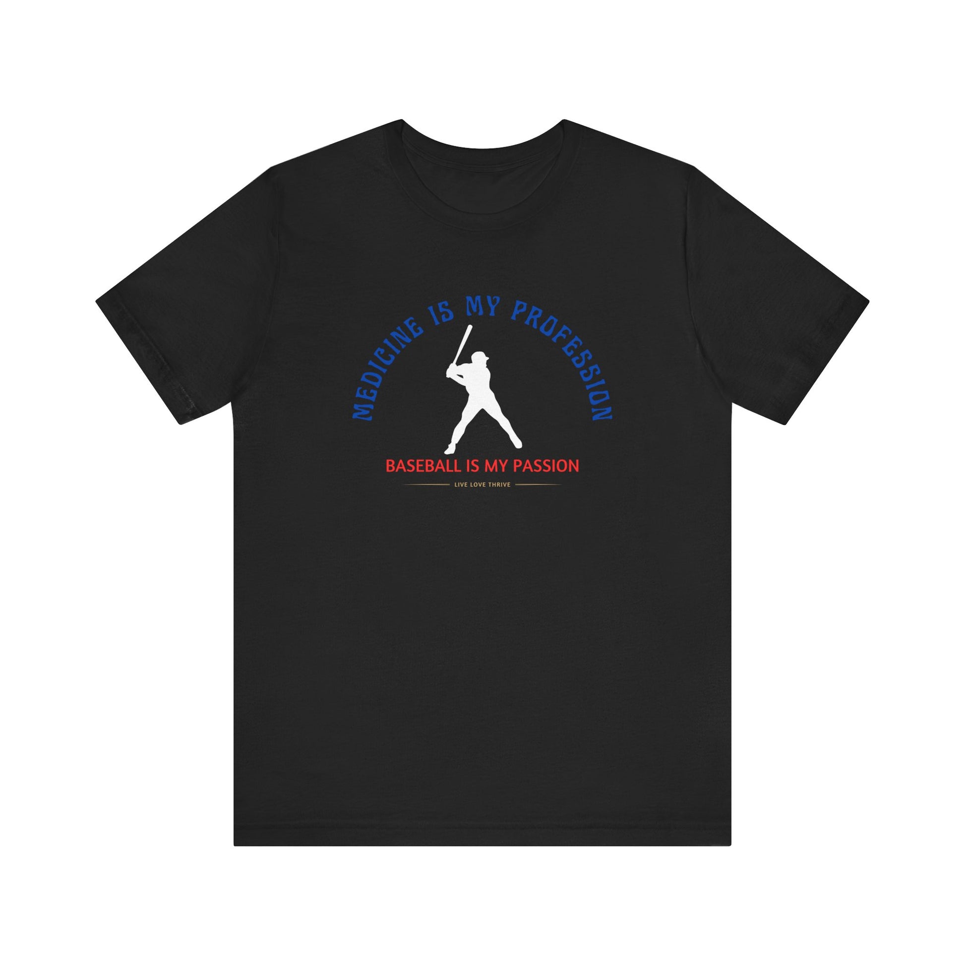 Black t-shirt with a graphic of a baseball player and text on a white background