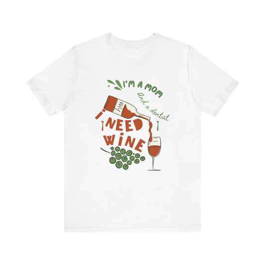 White t-shirt with wine-themed graphic and text on a white background