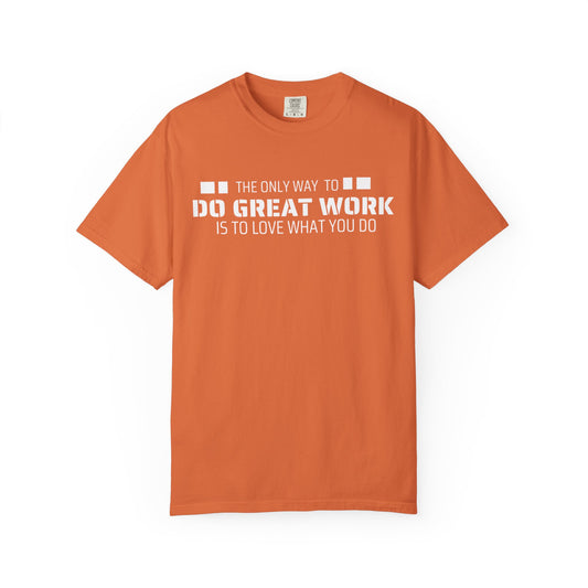 Orange t-shirt with motivational quote on a white background