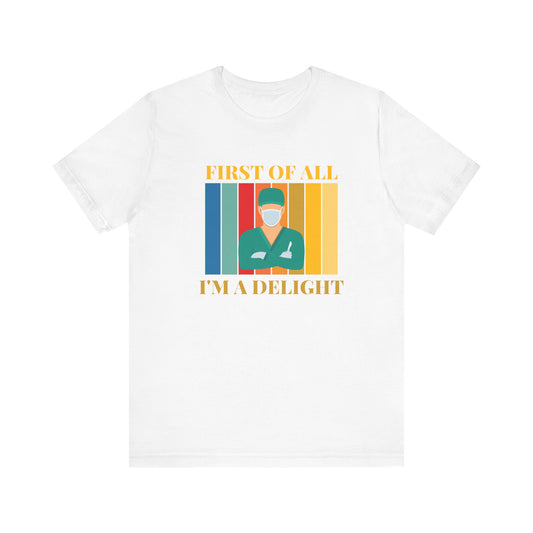 White t-shirt with a colorful graphic and text on a white background